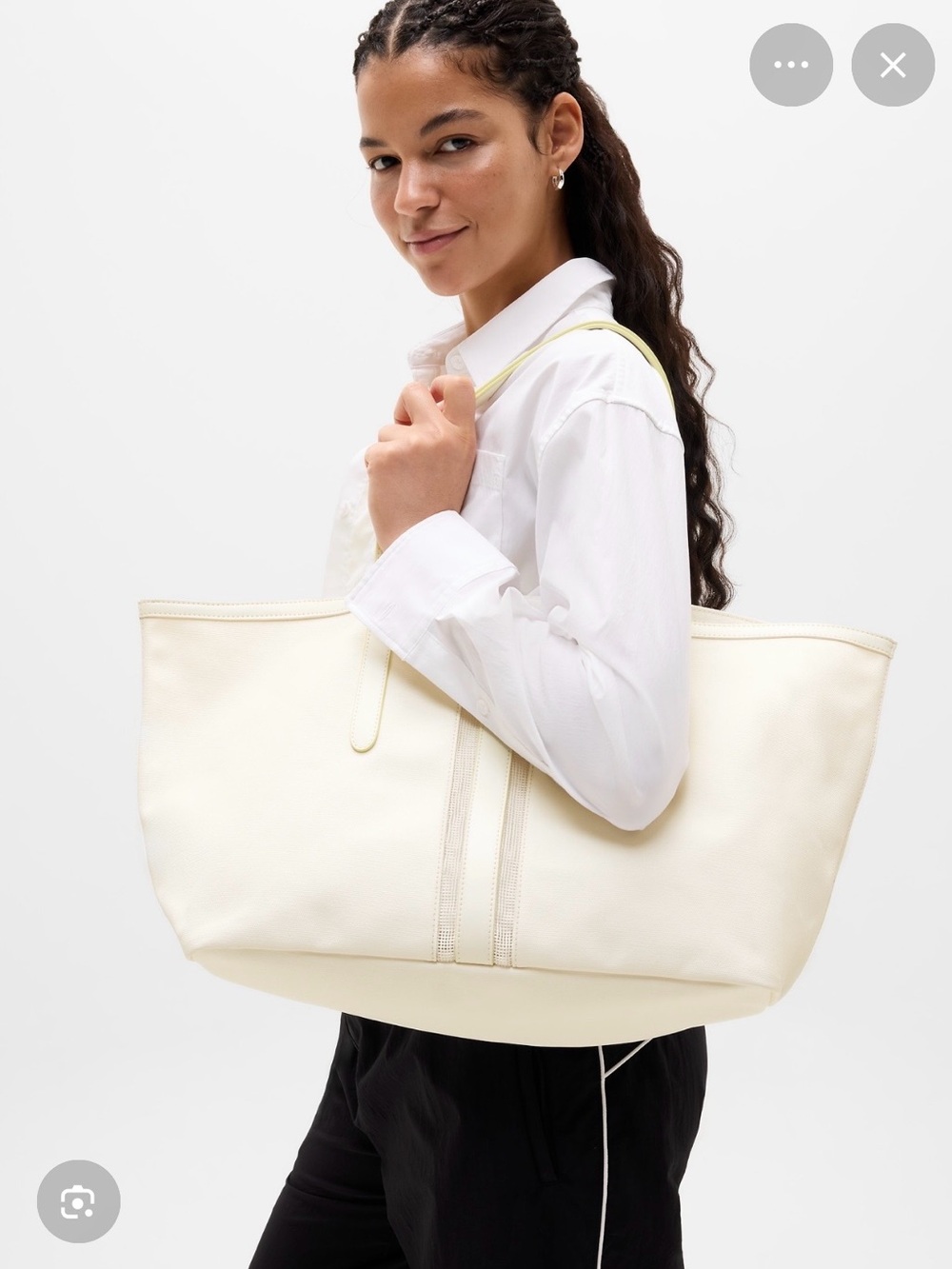 Athleta off white canvas coated purse bag Large Tote Bag travel beach nwt new